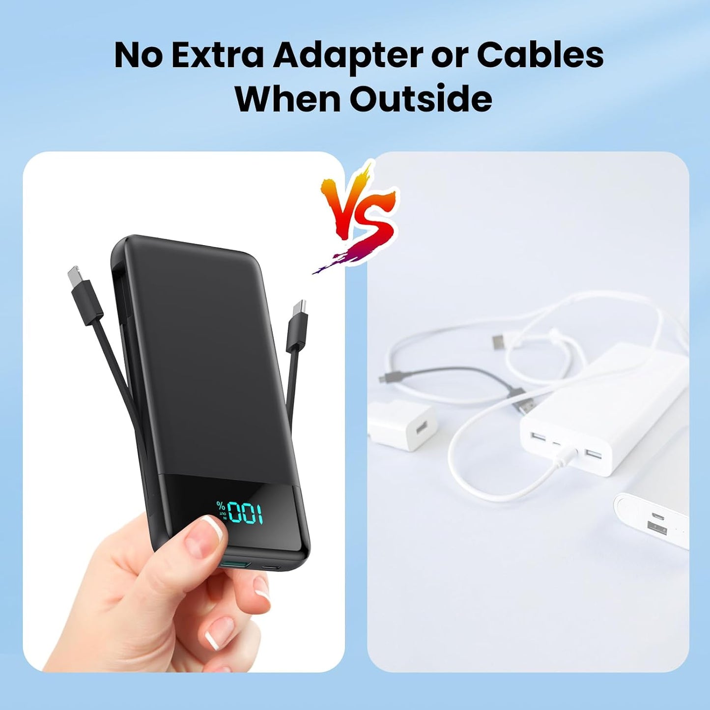 Portable Charger Power Bank for iPhone with Built-in Cables and AC Wall Plug, 13800mAh Ultra Slim Travel Essentials,USB C Fast Charging External Battery Pack for iPhone 17/16/15/13,Galaxy,Android etc