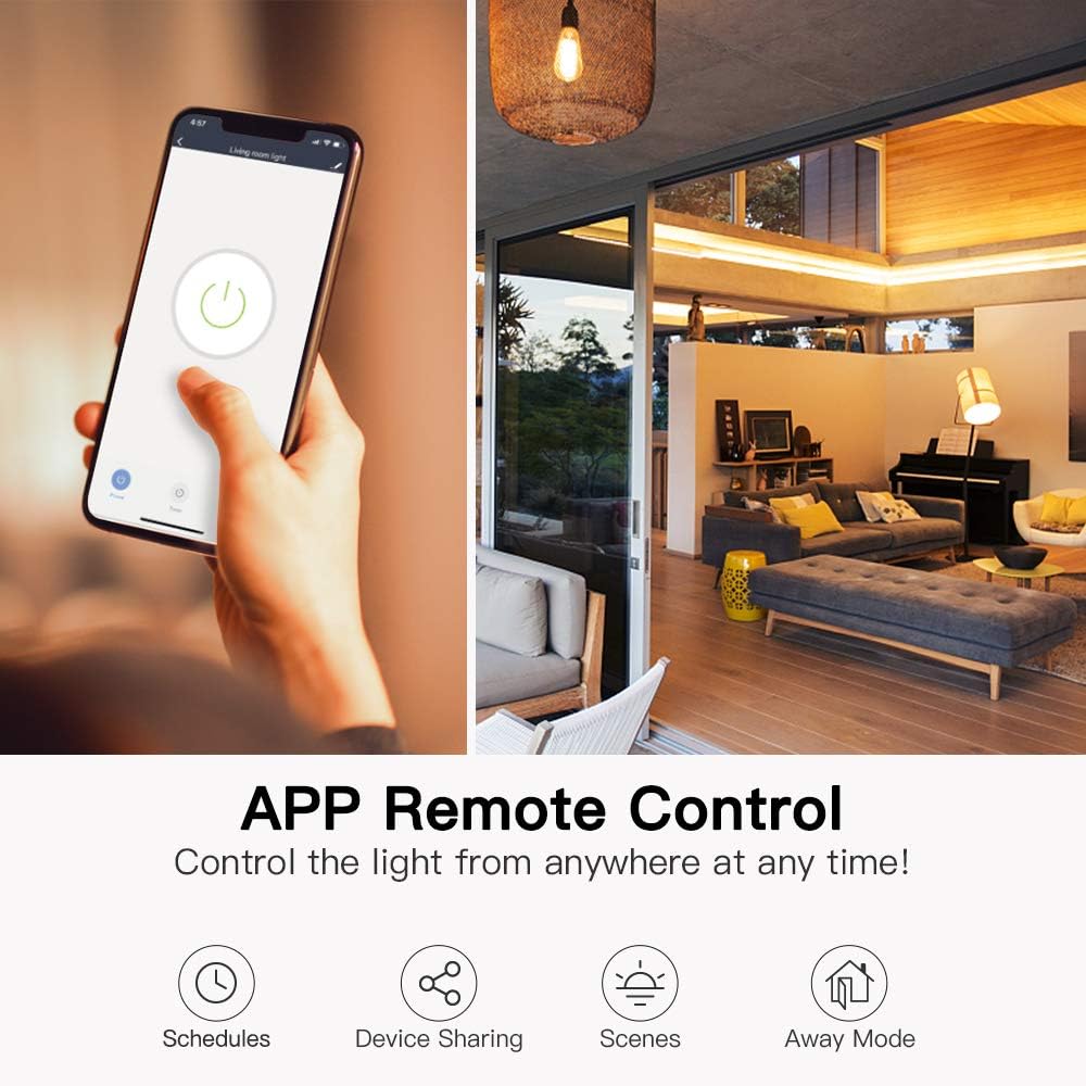 TREATLIFE Single Pole Smart Light Switch, Neutral Wire Required, 2.4GHz Wi-Fi Light Switch, Works with Alexa and Google Home, Schedule, Remote Control