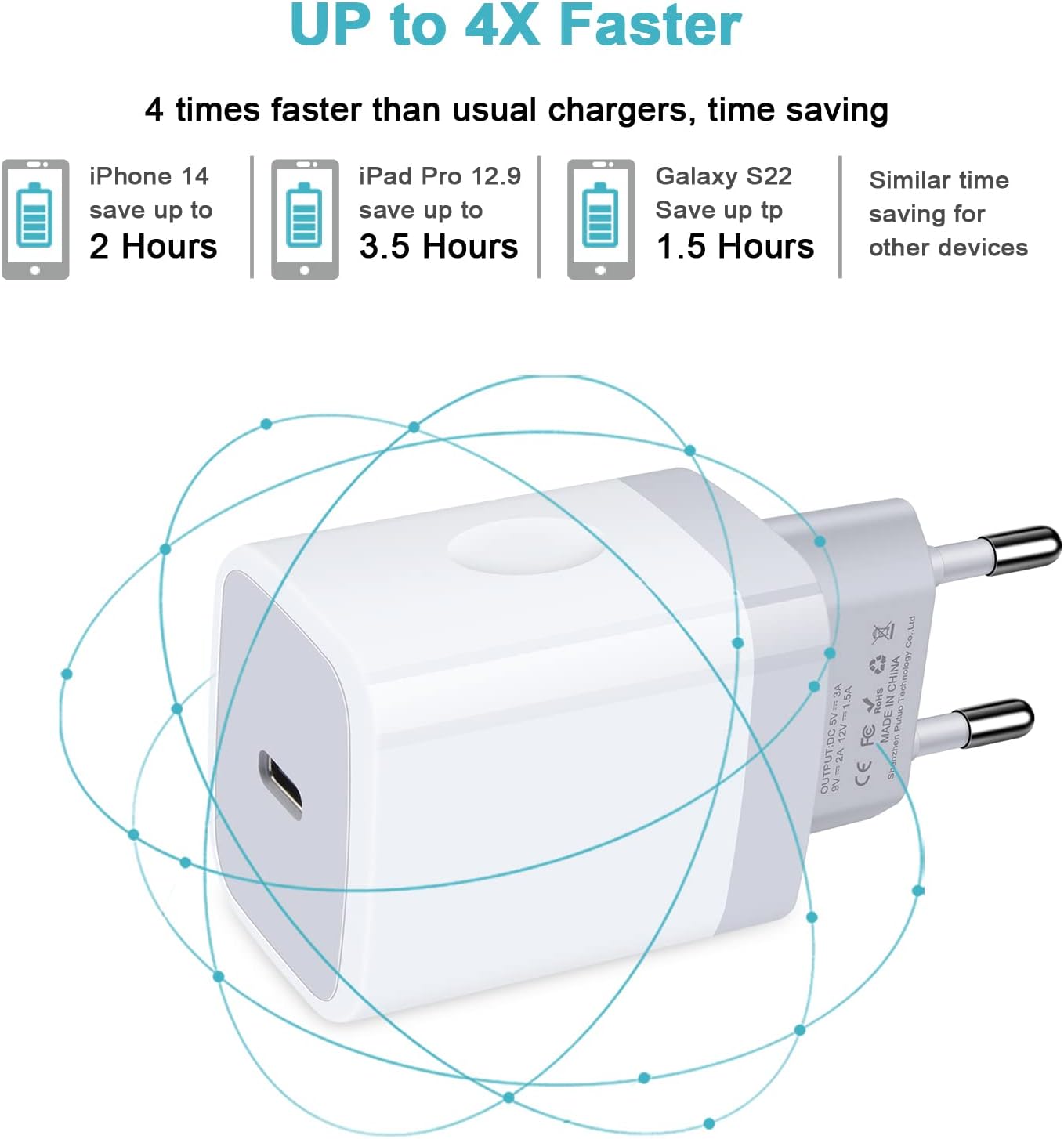 USB C Adapter, European Plug Adapter, 2-Pack Fast 20W Europe Travel Plug Power Adapter Type C Wall Chargers for iPhone 17 16 15 14 13 12 11 Pro Max XR XS X 8,Samsung Galaxy S25 A17,iPad,Google Pixel