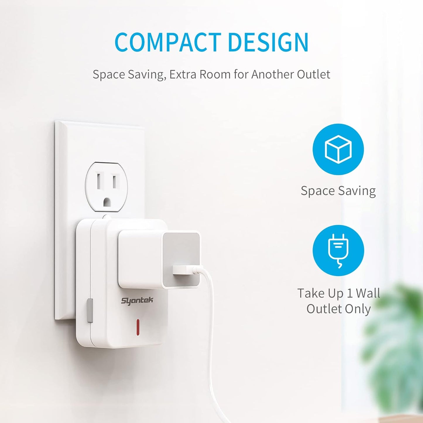 Syantek Remote Control Outlet Wireless Light Switch for Household Appliances, Expandable Remote Light Switch Kit, Up to 100 ft Range, White (5 Outlets + 2 Remotes)