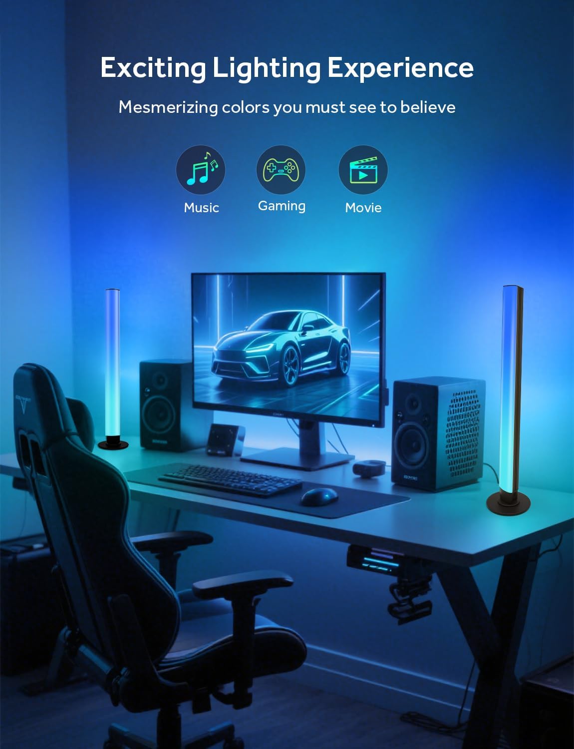 Smart Light Bar, RGB IC LED Lights Bars for Living Room Gaming TV Backlight