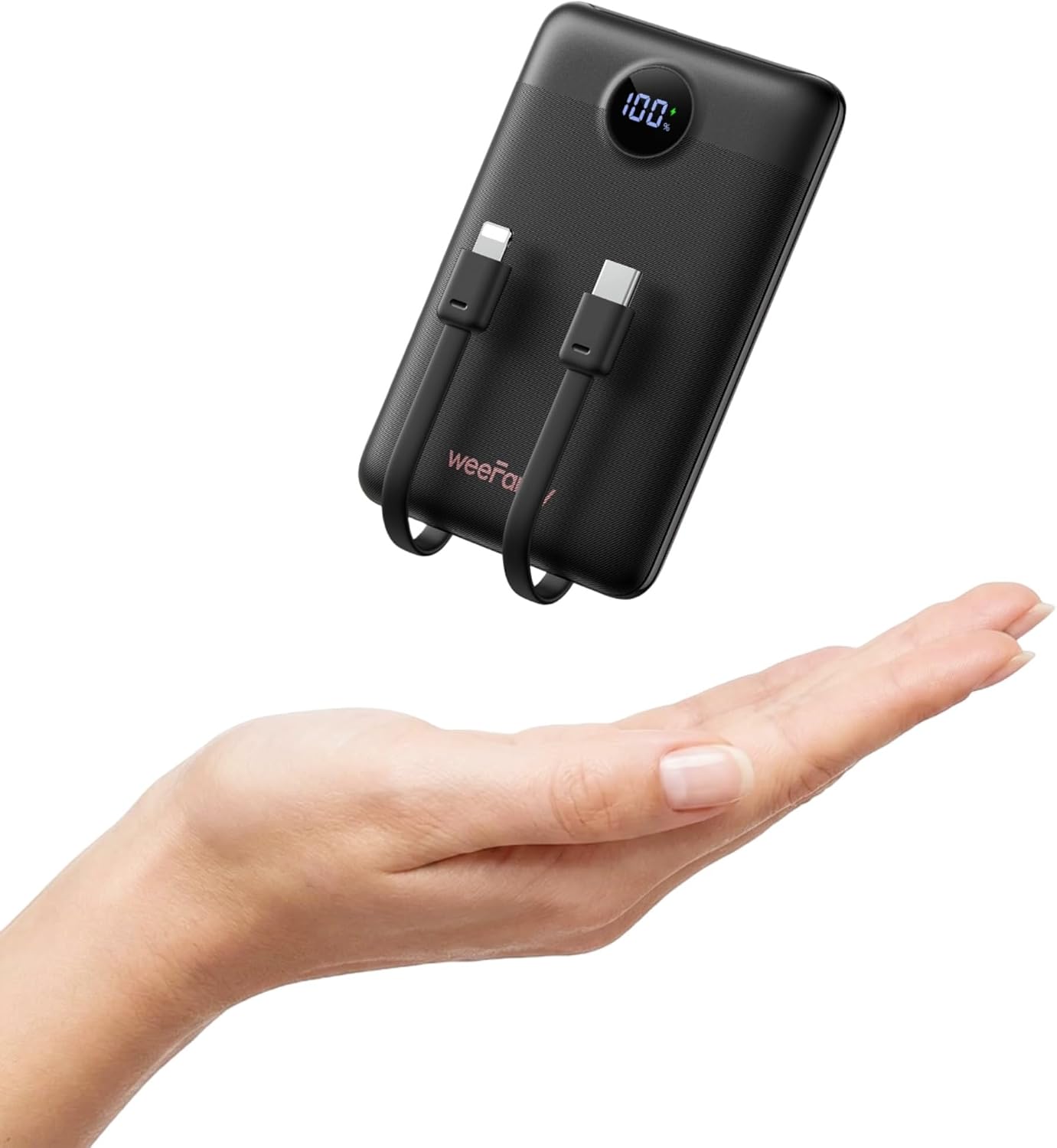 WeeFancy Compact Portable Charger 10000mAh with Built-in Cables | 22.5W Fast Charging Power Bank, Smaller Battery Pack for iPhone, Samsung, Android, Flight & Travel-Friendly, TSA-compliant