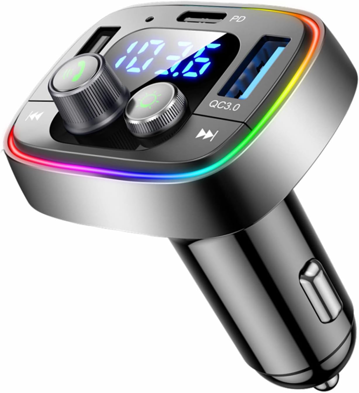 LIHAN Bluetooth Car Adapter 5.4, FM Transmitter, 48W PD/QC Charger | Enjoy Bluetooth music, GPS navigation and hands-free calling while charging devices with powerful 48W PD/QC fast charging