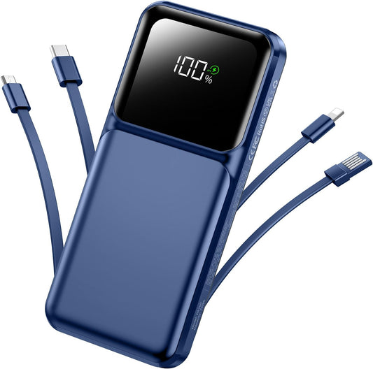 Portable Charger Power Bank with Built in Cable 20000mAh Fast Charging | 22.5W USB C Fast Charging Battery Pack for iPhone Android, Slim, LED Display,5 Outputs & 3 Inputs,Travel Essentials