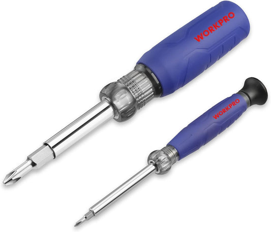 WORKPRO 6-in-1 Basic & 4-in-1 Electronics Screwdriver/Nut Driver Set Tool Confort Grip, 2PCS Portable Screw-driver, 8 Basic & Precision Bits (Philips/Slotted), 2 Nut Driver Sizes