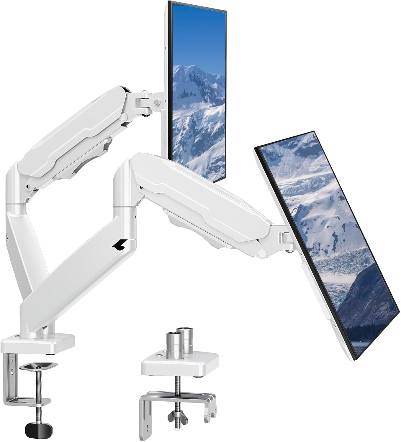MOUNT PRO Dual Monitor Mount Fits 13 to 32 Inch Screen, Height Adjustable Monitor Stand for 2 Monitors, Full Motion Display Arm Holds up to 19.8lbs Each, Computer Desk VESA Mount, White