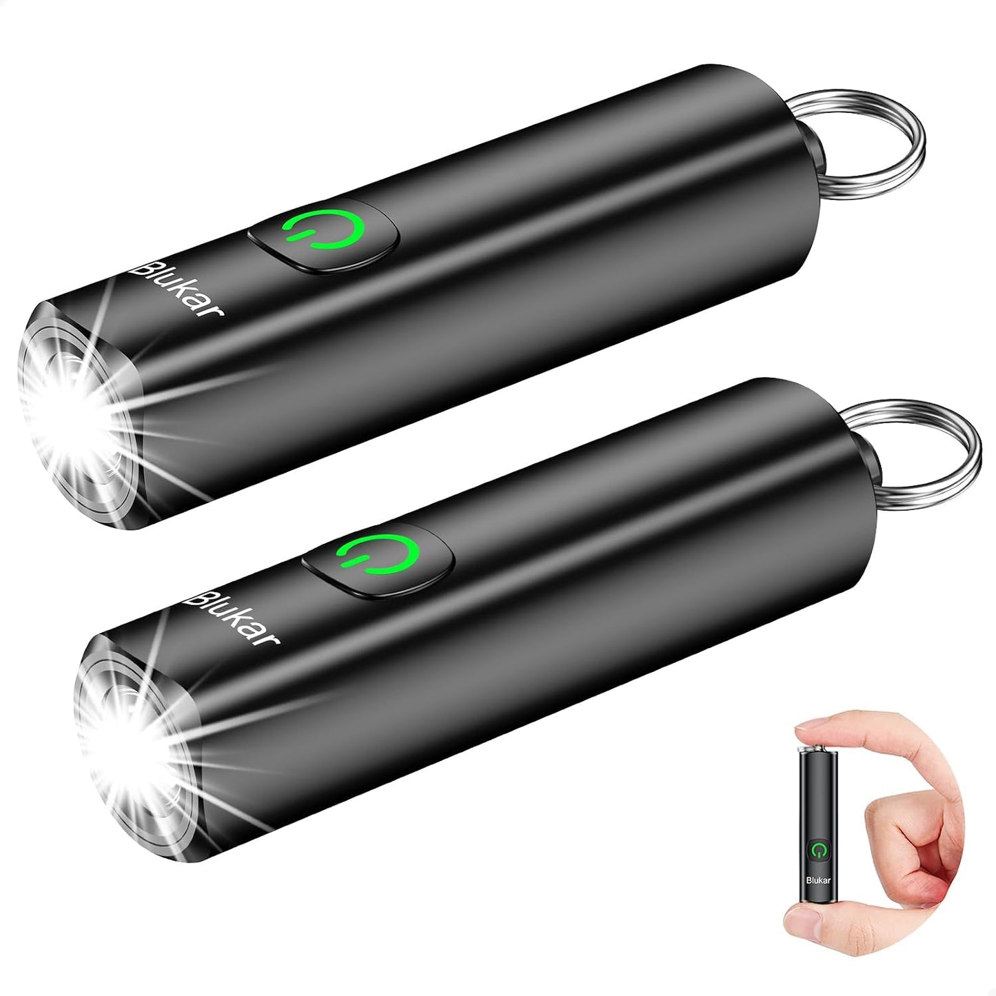 Blukar 2 Pack EDC Rechargeable Keychain Flashlight, 360L Mini Flash Light | 3 Lighting Modes, Memory Function, Waterproof, Compact Pocket Light for Everyday Carry, Emergency, Camping, Outdoor