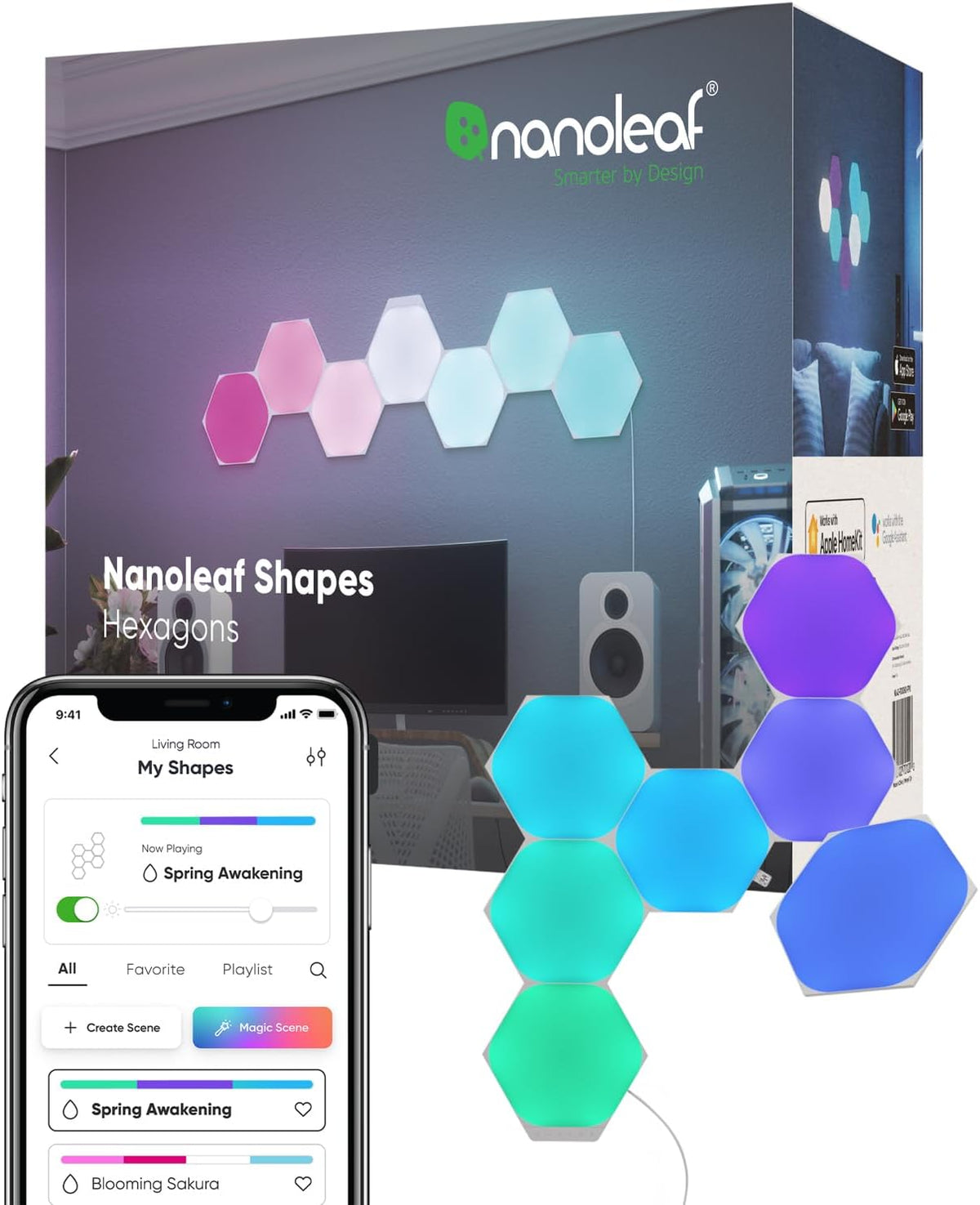 Nanoleaf Shapes Hexagon Lights, Smart RGBW LED Wall Light Panels, 7PK