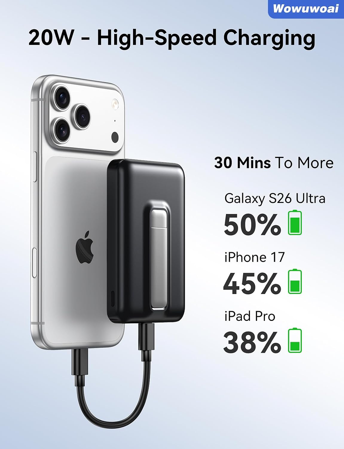 for Magsafe Portable Charger, 10000mAh Wireless USB-C Power Bank with Stand | USB C Charging (In&Out), 20W Fast Charge MagSafe-Compatible Battery Pack for iPhone 17/16/15/14 & Android, Indicator Light