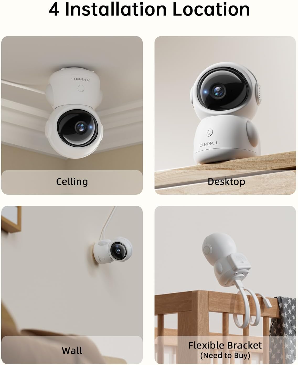 ZUMIMALL 2K Indoor Security Camera for Baby Monitor 5G/2.4G WiFi Pan-Tilt