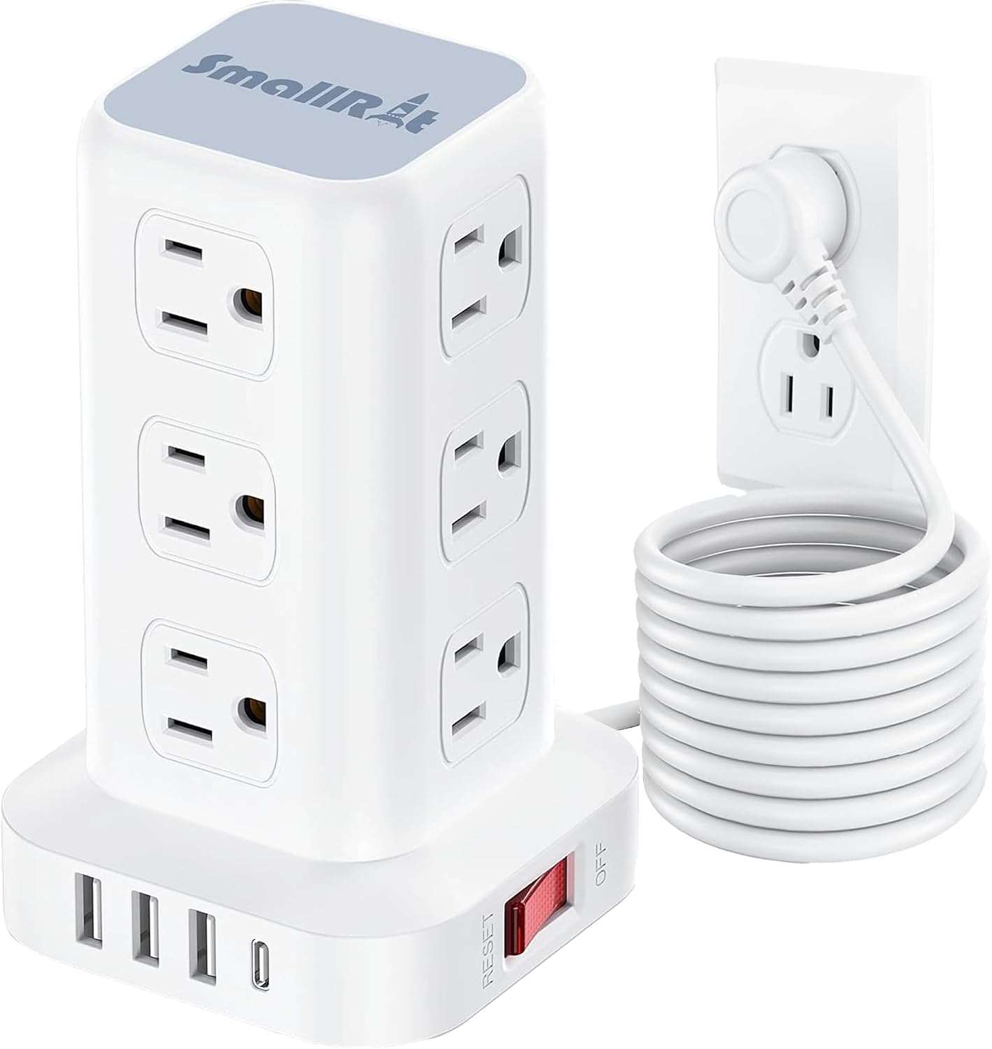 Power Strip with 12 Outlets 4 USB (1 USB C), 6.5Feet Extension Cord with Multiple Outlets, Charging Station, Power Strip Tower, Home Office Desk Supplies