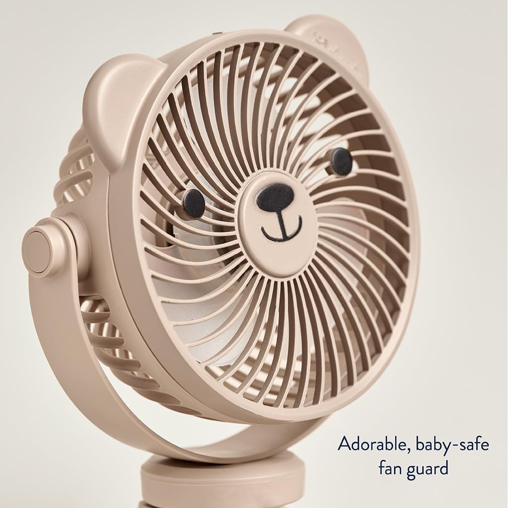Itzy Ritzy Baby Stroller Fan, Rechargeable Fan with Wraparound Legs (Bear) | 360° Swivel, Flexible Wraparound Legs Attach to Strollers & Car Seats, USB Rechargeable with 3 Speeds for Cooling On the Go
