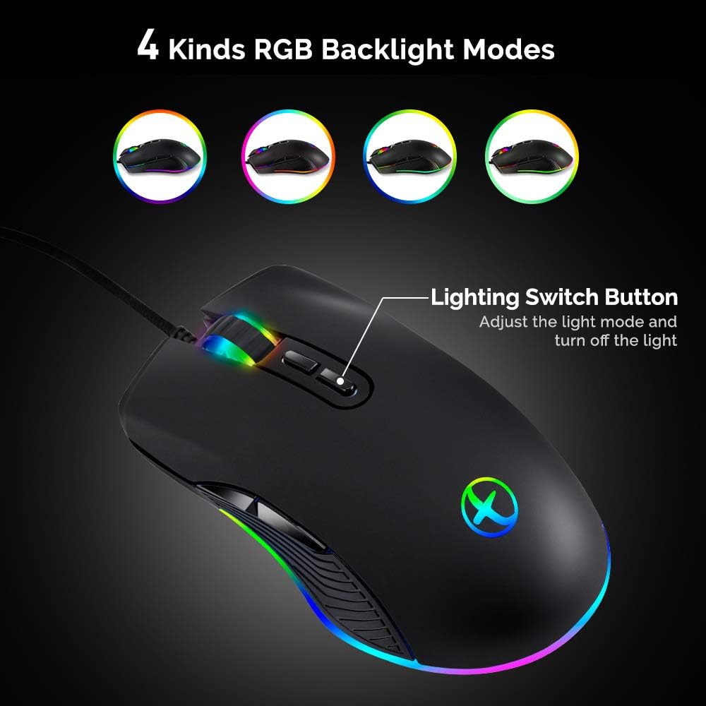 HXMJ RGB LED Gaming Mice,Wired USB C Port for Apple MacBook,Computer or Laptops with Type C Port-Black