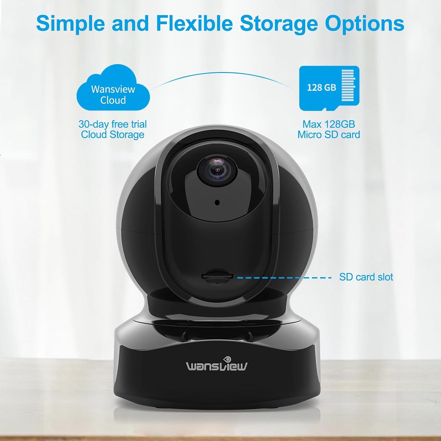 wansview Cameras for Home Security, 2K IP Camera, WiFi Home Indoor Camera for Baby/Pet/Nanny, Motion Detection, 2 Way Audio Night Vision, Compatible with Alexa, with TF Card Slot and Cloud