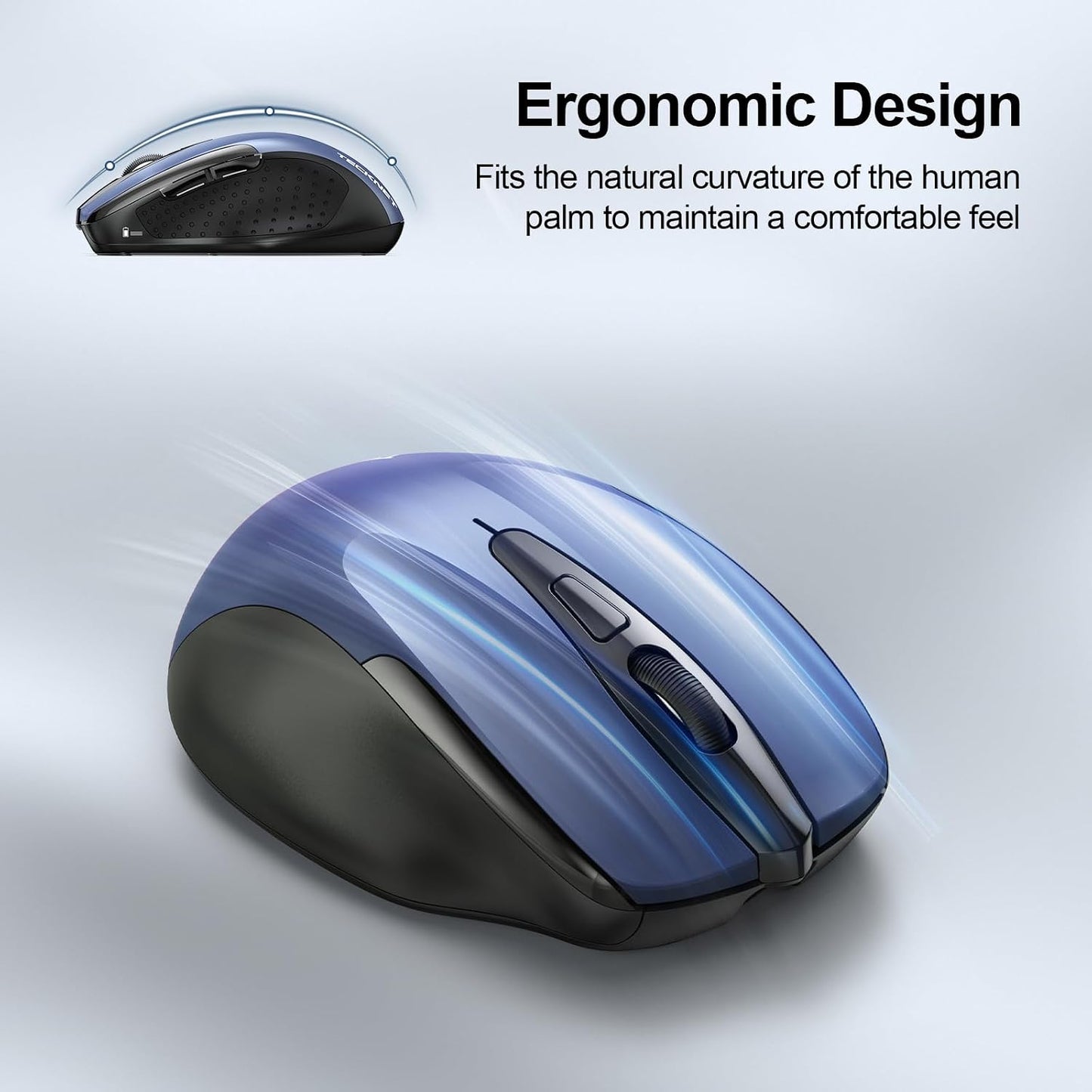 TECKNET Wireless Mouse, BT 5.0/2.4G, Rechargeable 6-DPI Silent, Blue | Bluetooth 5.0/3.0 & USB A, 2-Device Easy Switch, Wide OS Compatible, 6 Buttons, 6-DPI up to 4800, Ergonomic for S to M Hands