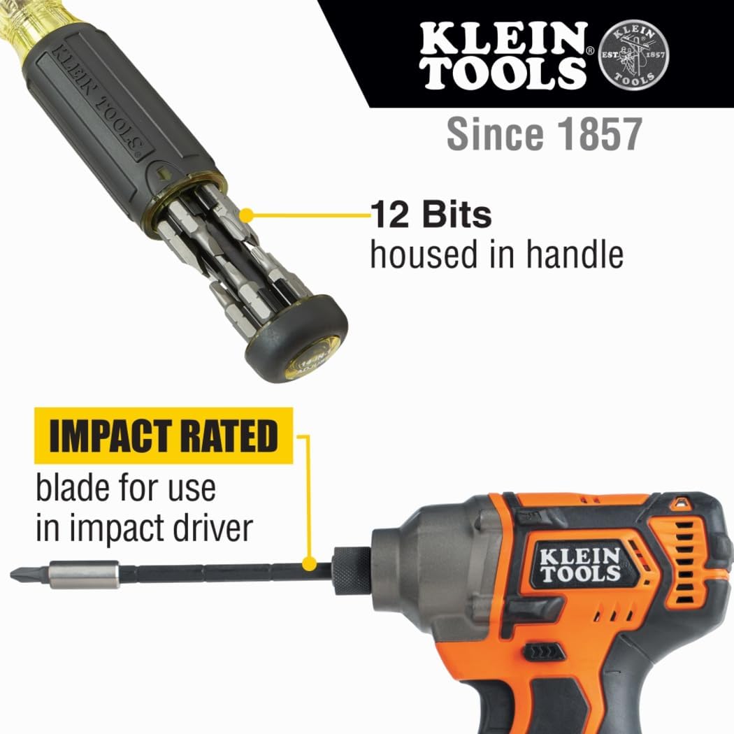 Klein Tools 32303 Multi-Bit Screwdriver/Nut Driver, Impact Rated 14-in-1 Magnetic Screwdriver Set Phillips, Slotted, Square, Combo, Torx