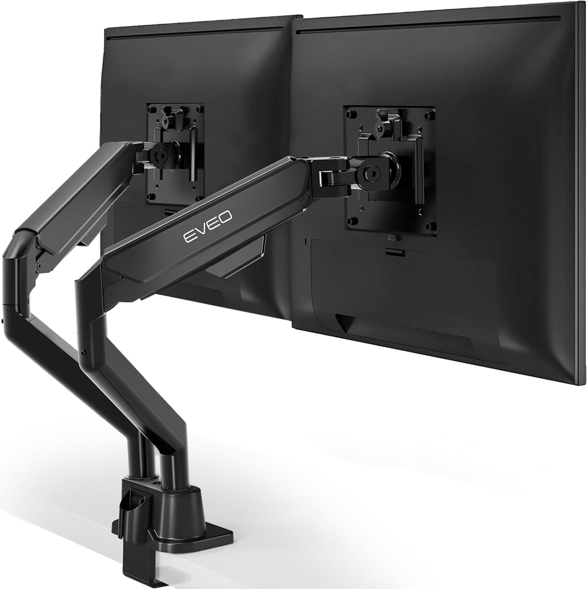 EVEO Premium Dual Monitor Mount 14"-35” Dual Monitor Arm VESA Bracket Adjustable Height Gas Spring Dual Monitor Stand, Screen Full Motion Dual Monitor Arm-Computer Monitor Stand for 2 Screens - White