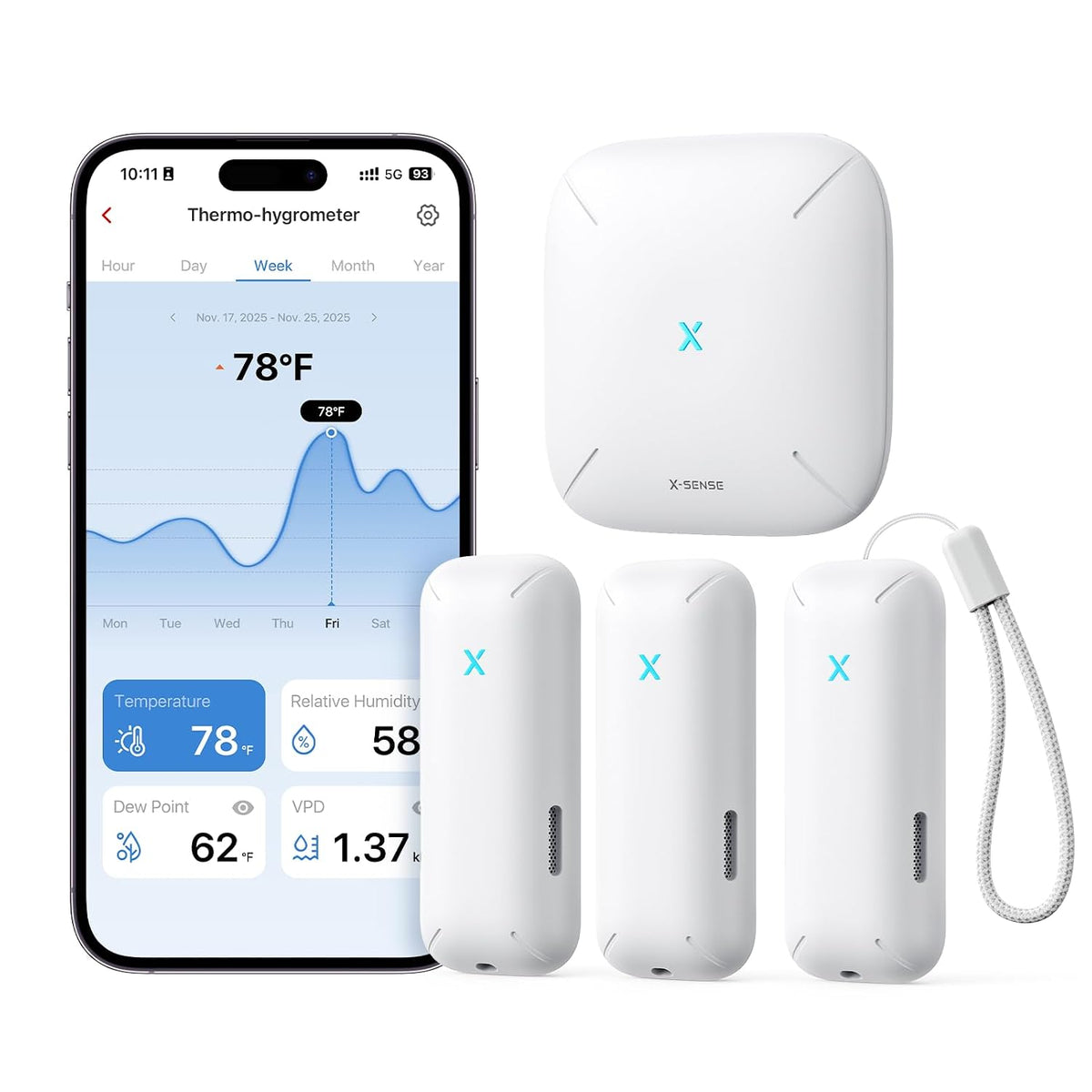 X-Sense Smart Wi-Fi Temperature and Humidity Monitor, 3 Sensors & Base Station