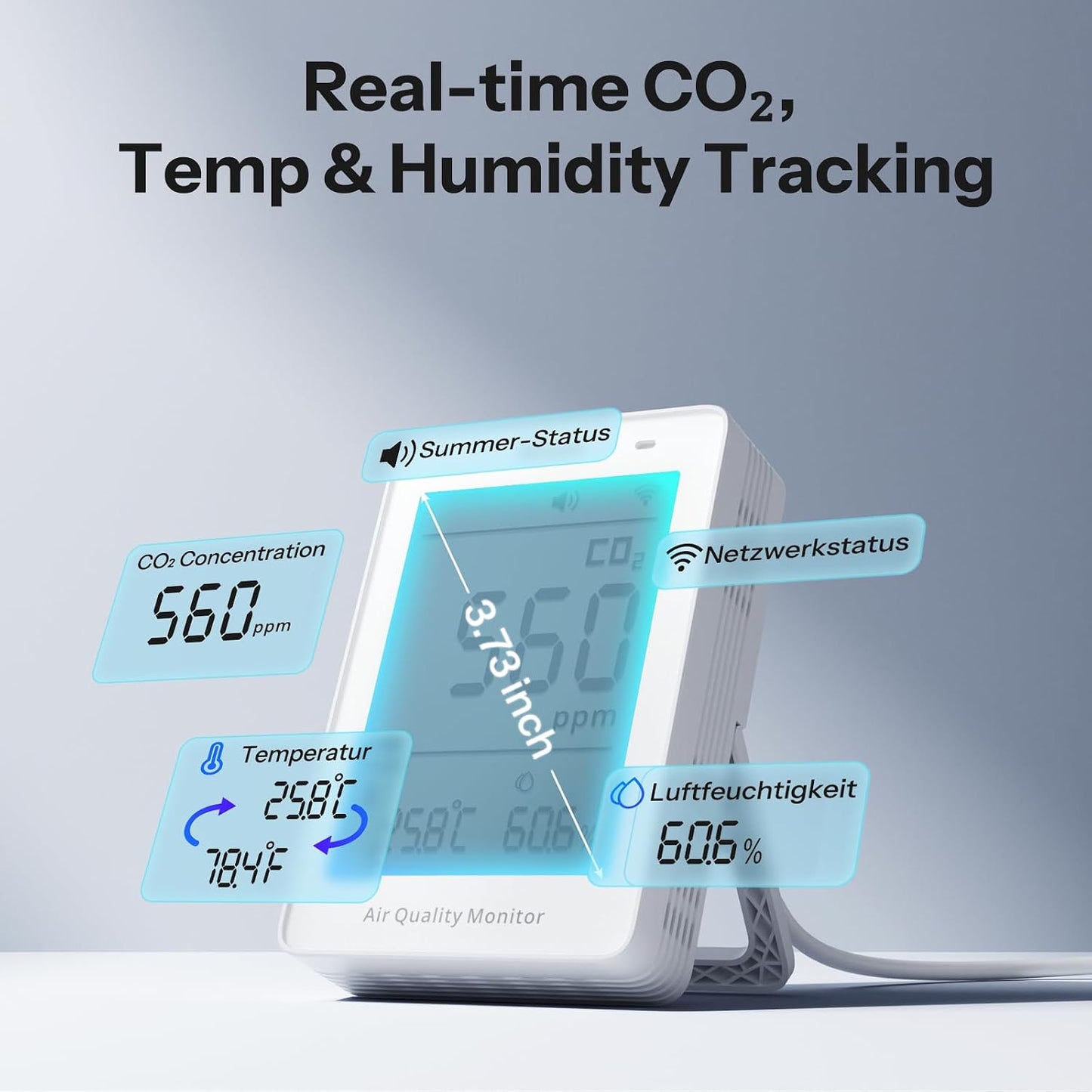SONOFF AirGuard SAWF-08P, Smart Indoor Air Quality Monitor, Matter Compatible, 2.4GHz WiFi, Carbon Dioxide/Temp/Humidity Monitor, Real-Time Display & Notification, for Indoor Use