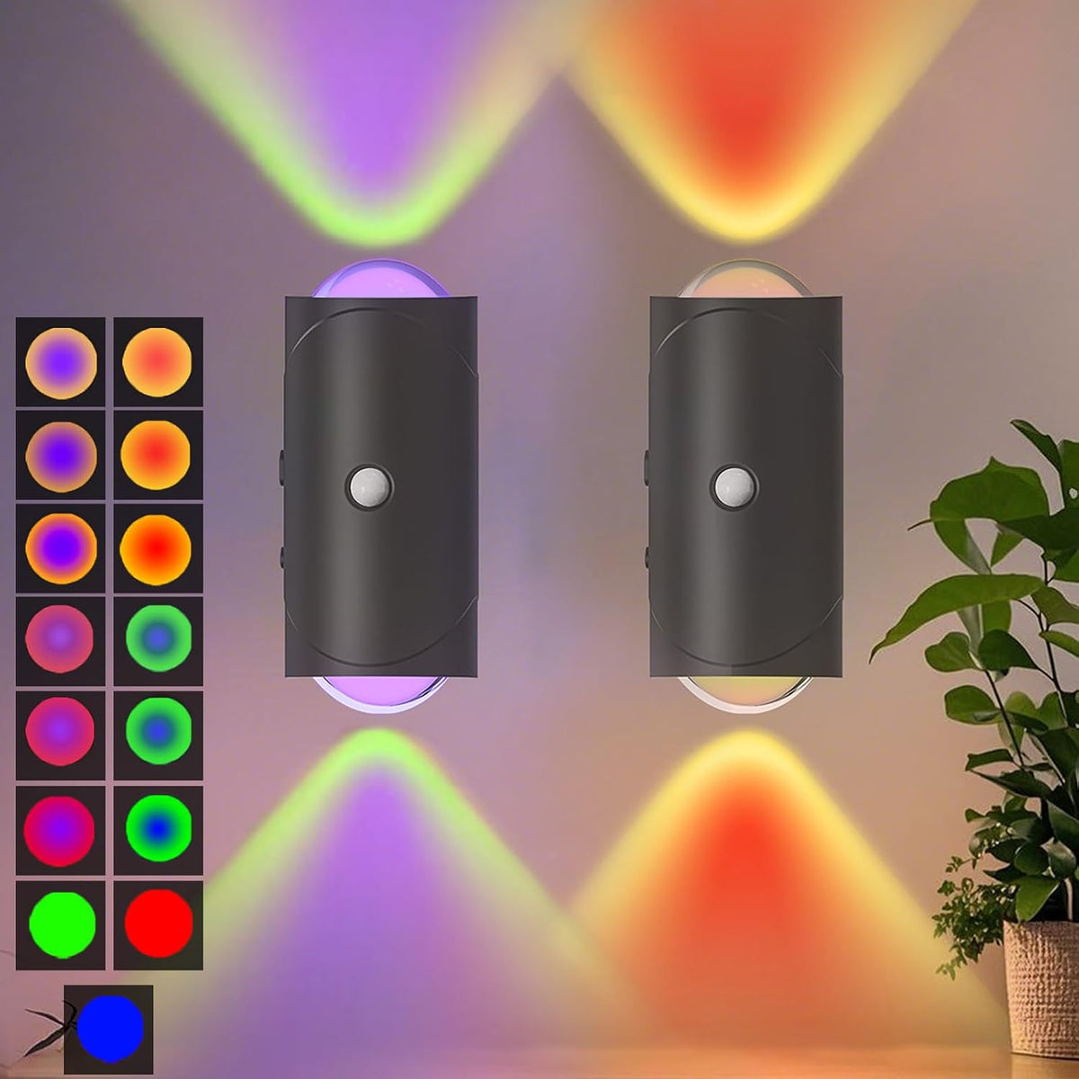 Rechargeable Motion Sensor Night Light, Magnetic RGB Wall Sconces 2 Pack