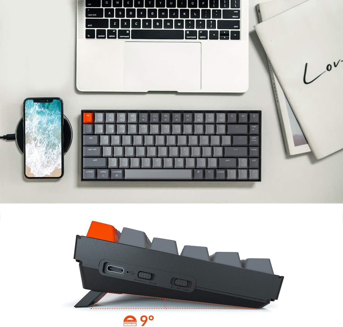 Keychron K2 75% Layout Bluetooth Wireless Mechanical Keyboard Super Switch/White LED Backlit/USB C/Anti Ghosting/N-Key Rollover, 84 Keys Gaming Keyboard for Mac Windows-Version 2