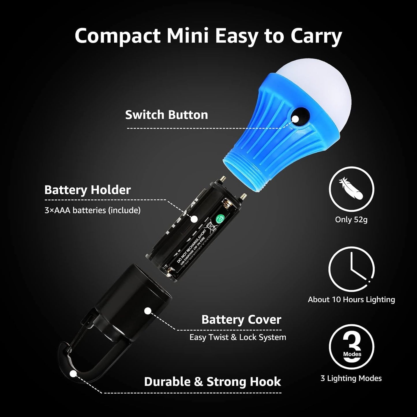 Lepro LED Camping Lantern with 3 Light Modes, Batteries Included, 4 Packs | Hanging Tent Light, Camping Essentials, Portable Lantern Flashlight for Camping, Emergency Light, Power Outages