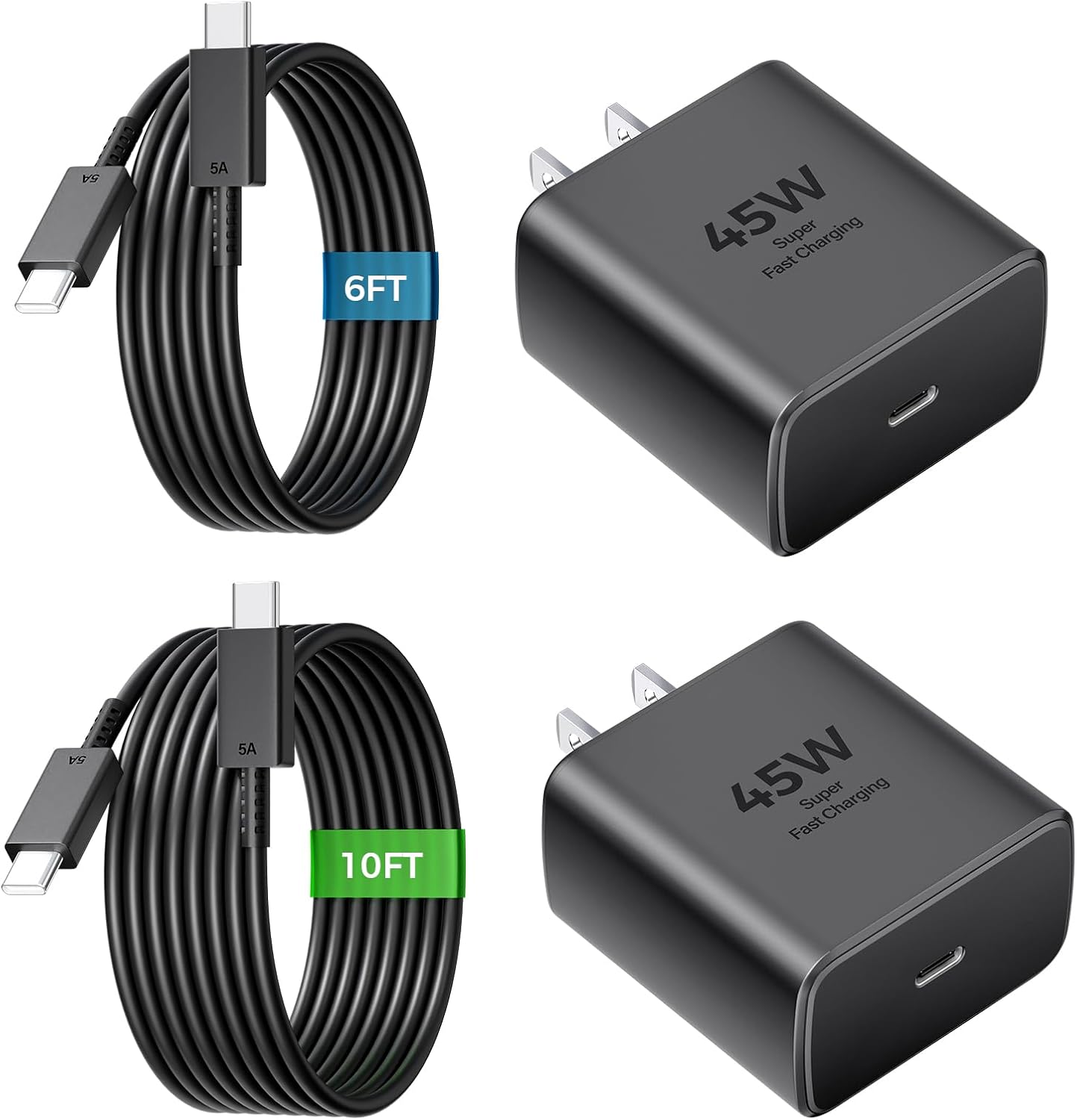 45W USB C Super Fast Charger Type C Charger Fast Charging Android Phone Charger Block with 10FT&6FT Type C Charging Cable for Samsung Galaxy S26 Ultra/S26/S26+/S25/S24/S23/S22/S21+/iPhone 17/16/15