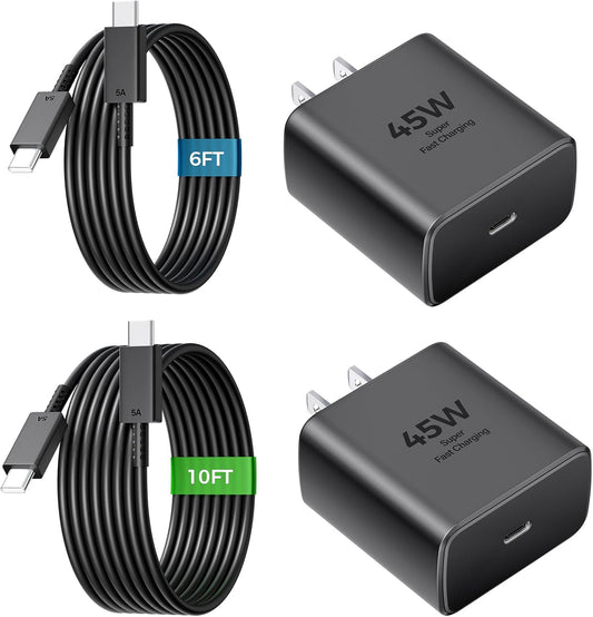 45W USB C Super Fast Charger Type C Charger Fast Charging Android Phone Charger Block with 10FT&6FT Type C Charging Cable for Samsung Galaxy S26 Ultra/S26/S26+/S25/S24/S23/S22/S21+/iPhone 17/16/15