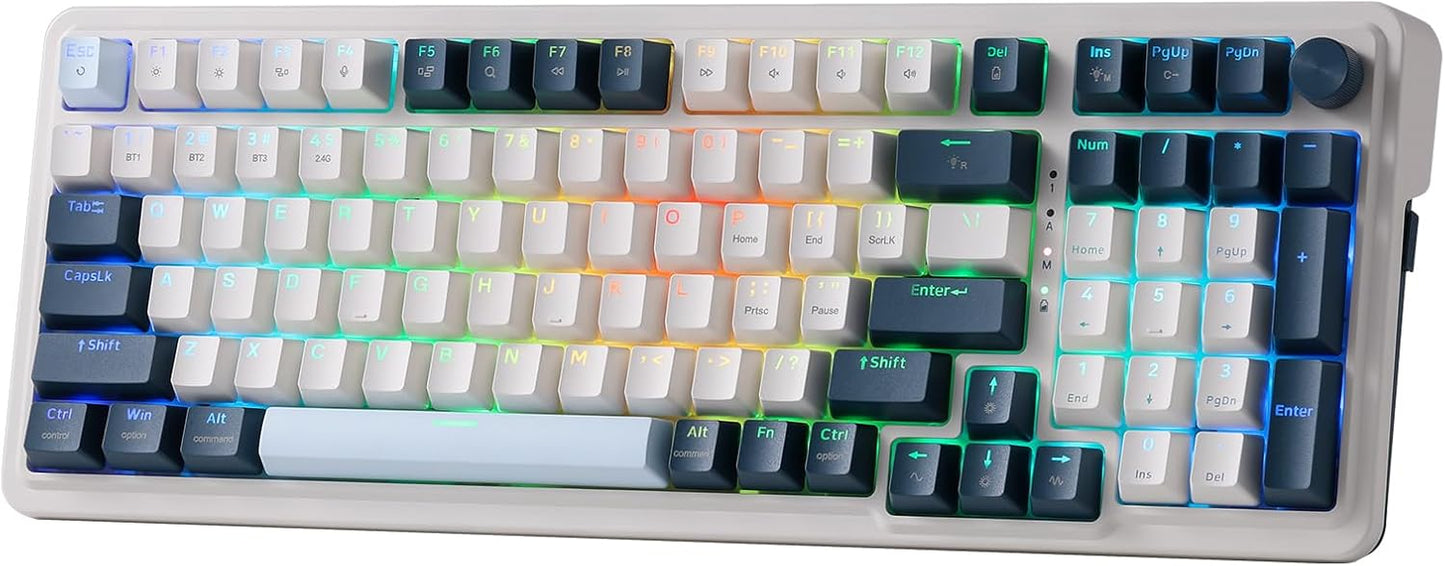 Redragon K686 PRO Wireless RGB Gasket Gaming Mechanical Keyboard, Easy Knob | Multi-Function Control Wheel, 0-Delay Tri-Mode, Cushioned 5-Layer Noise Dampening for Creamy Thocky Sound, Practical 98 Keys