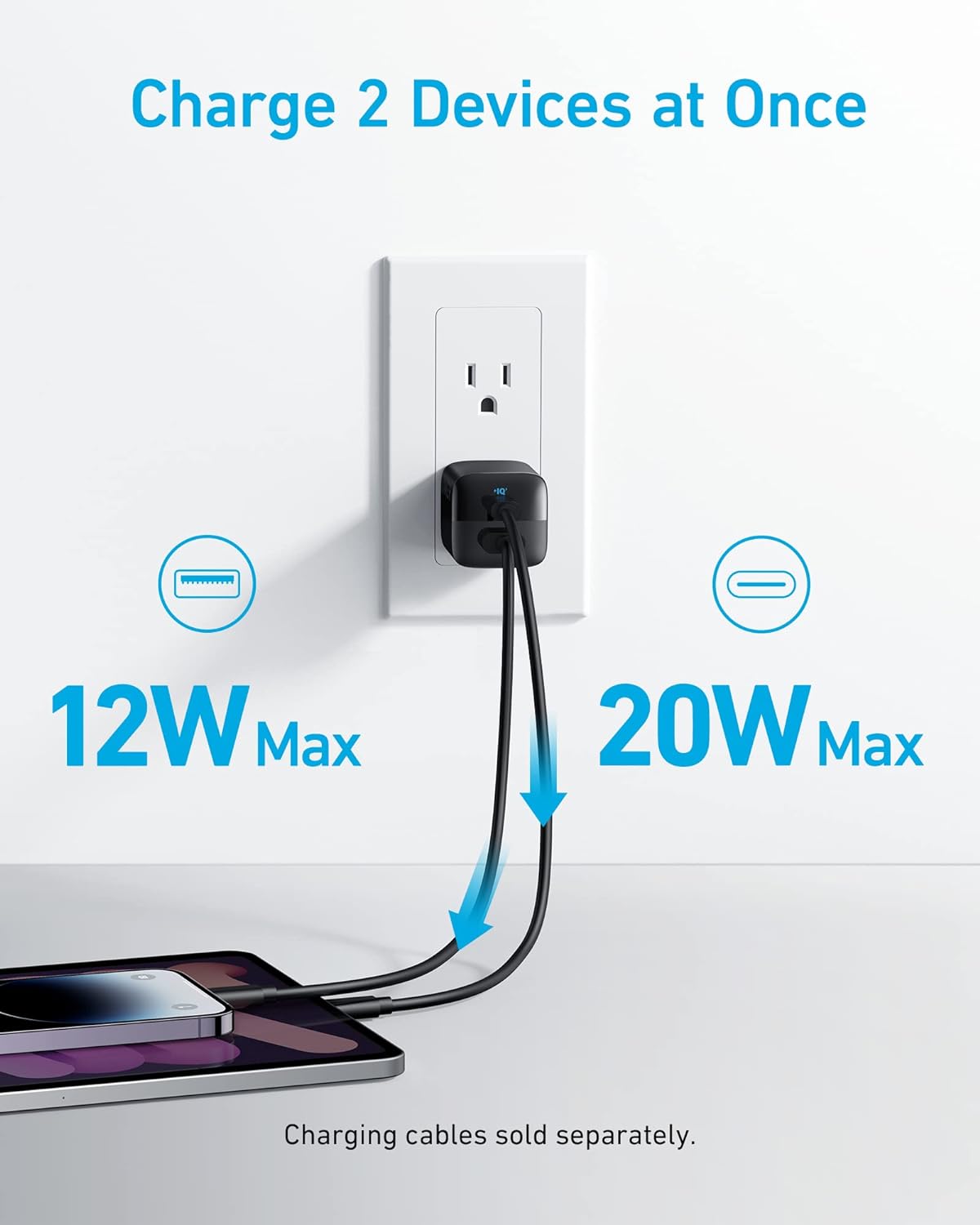 Anker 33W 2-Port Compact USB Charger Block, Foldable Type C Charger | Dual-Port for iPhone 17/16 Series, Galaxy, and More, Travel-Friendly Foldable Plug(Cable Not Included, Black)