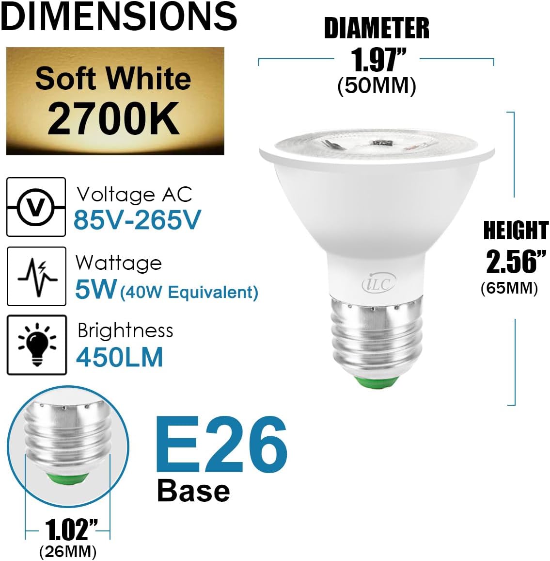 ILC PAR16 LED Light Bulbs 40 Watt Equivalent Color Changing E26 Screw Beam Angle 45°, 12 Colors Warm White 2700K RGB LED Spot Light Bulb with 5W Remote Control 120V (Pack of 4)