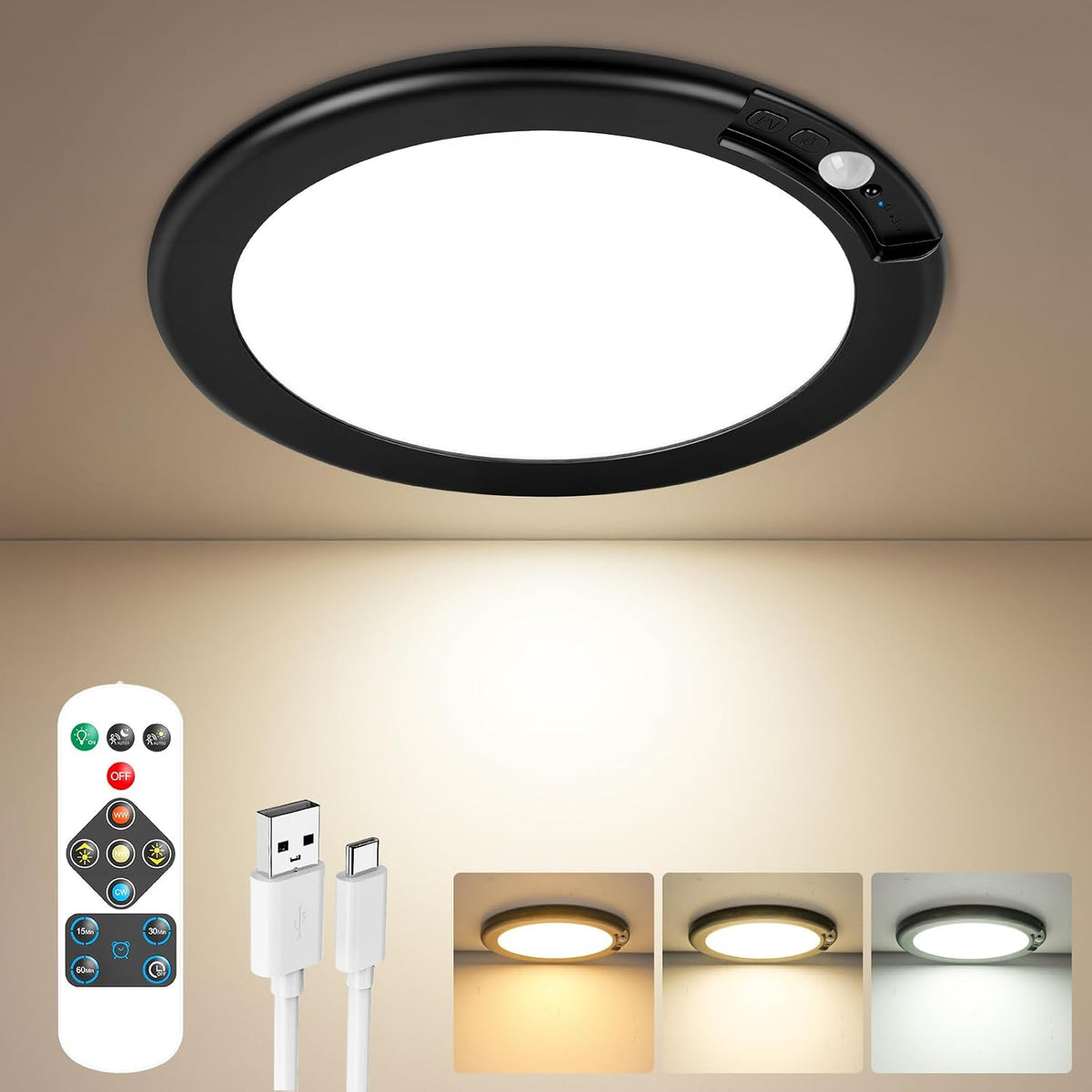 Rechargeable Motion Sensor Ceiling Light, Battery Operated Closet Light