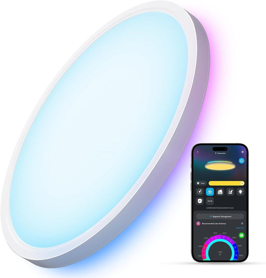 Govee Smart Ceiling Light, RGBIC 2400LM 2700K-6500K 12 Inch 1 Pack White | RGBIC LED Flush Ceiling Light Fixture, 2400LM DIY Colors, Works with Matter Alexa for Bedroom, Living Room