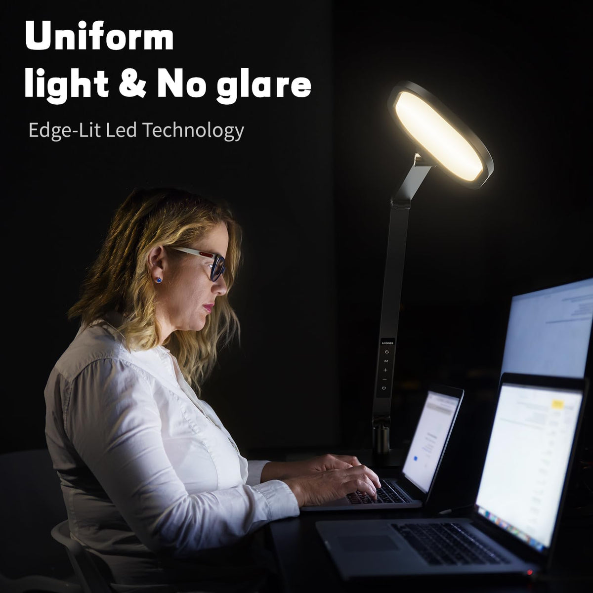 LitONES LED Desk Lamp for Home Office, Soft Edge-lit Design - Modern Style | Eye-Caring Diffused Light, Professional Computer Light for Reading, Crafts & Zoom, Dimmable with 30 Modes, Memory & Timer