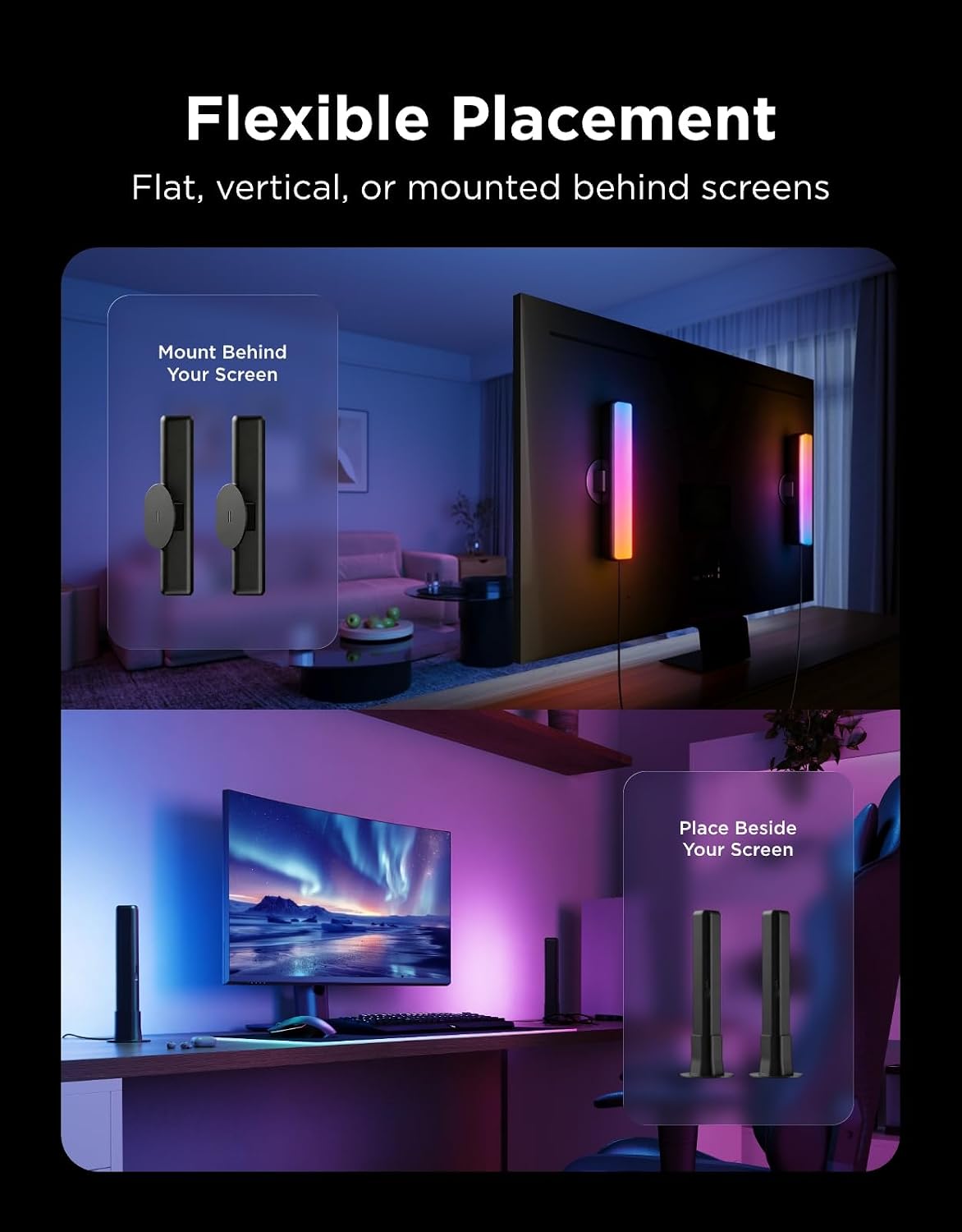 Govee Smart Light Bar, RGBICWW TV Lights for Living Room, Gaming, Black | Compatible with SmartThings, Matter, Alexa, LED Light Bar with Scene and Music Modes for Living Room, Gaming, PC, App Control