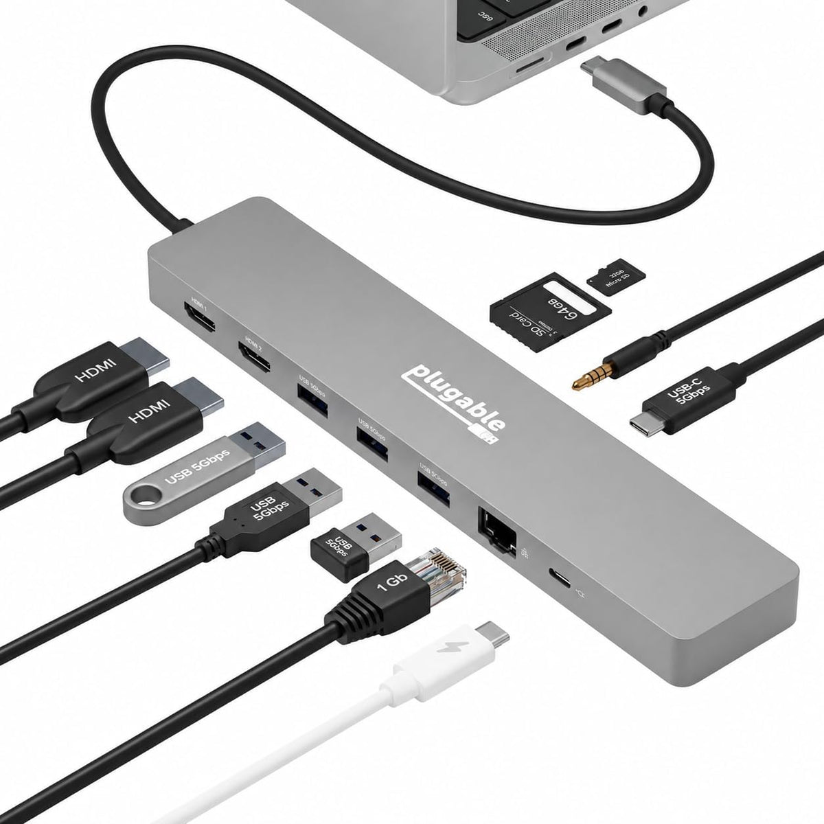 Plugable 11-in-1 USB-C Hub, 100W USB-C Pass-Through