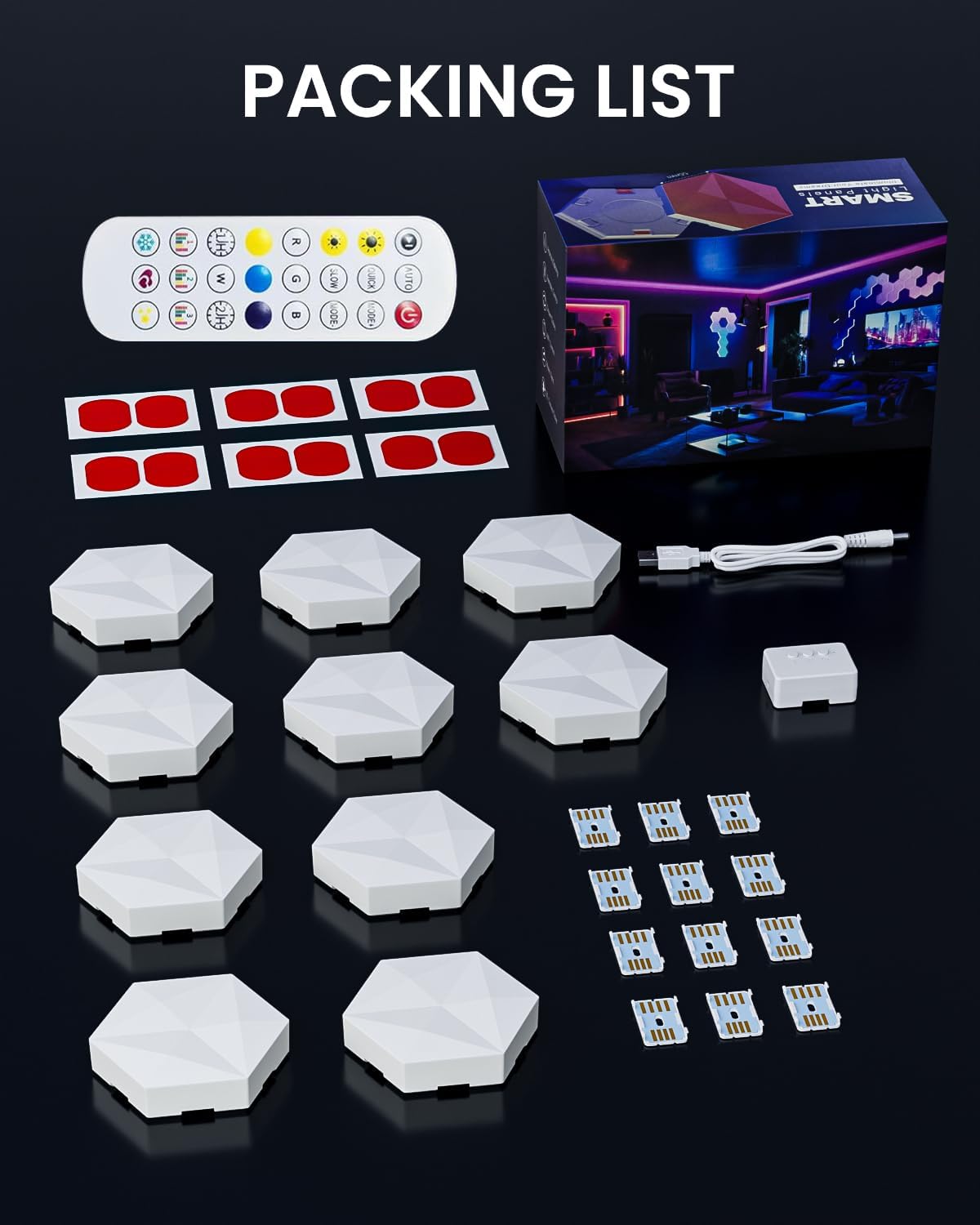 10 Pack Hexagon Led Lights, 110cm Smart Hexagon Light Panels, Hexagon Wall Lights, RGB Color Changing with App & Remote, Music Sync for Gameroom Lighting, Party Decor