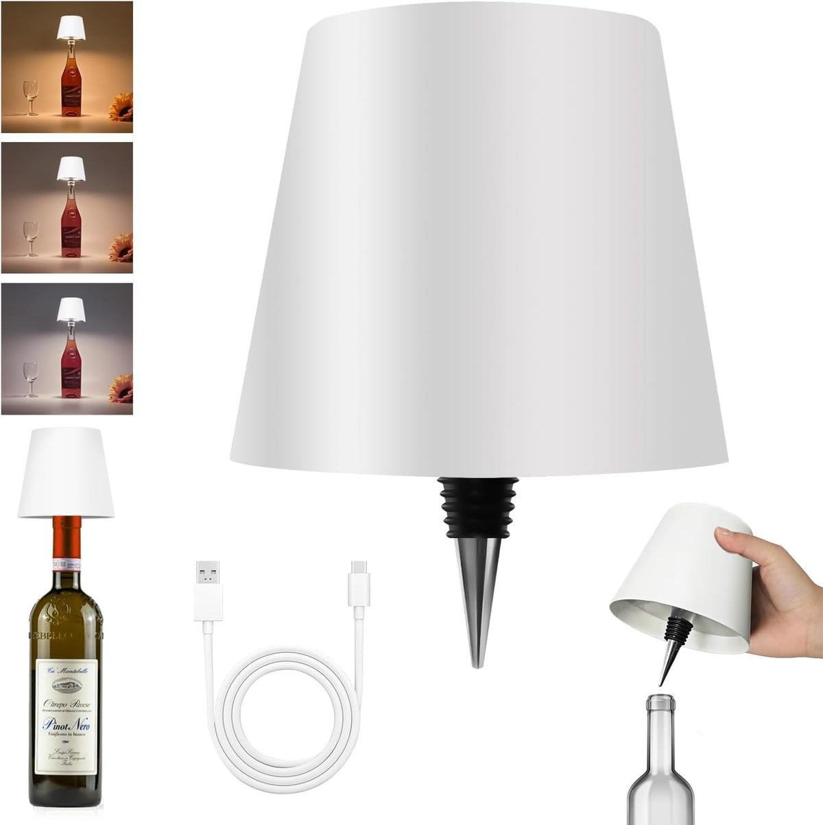 2025 New Wireless Bottle Lamp - LED Bottle Lights for Liquor & Wine Bottles, Cordless Lampshade, Whiskey Bottle Top Light, Bottle Stopper Night Light Kit, Rechargeable 3-Tone Touch-Dimmable