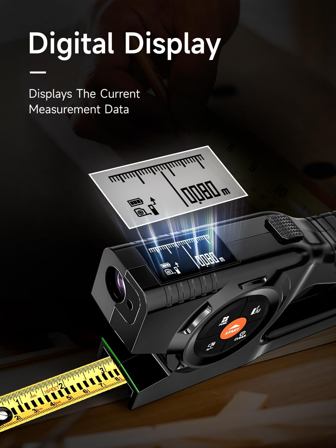 3-in-1 Digital Tape Measure, 196Ft Laser Measurement Tool & Auto Lock Tape with Instant Digital Readout and Green Laser Extension, Measuring List with Memory