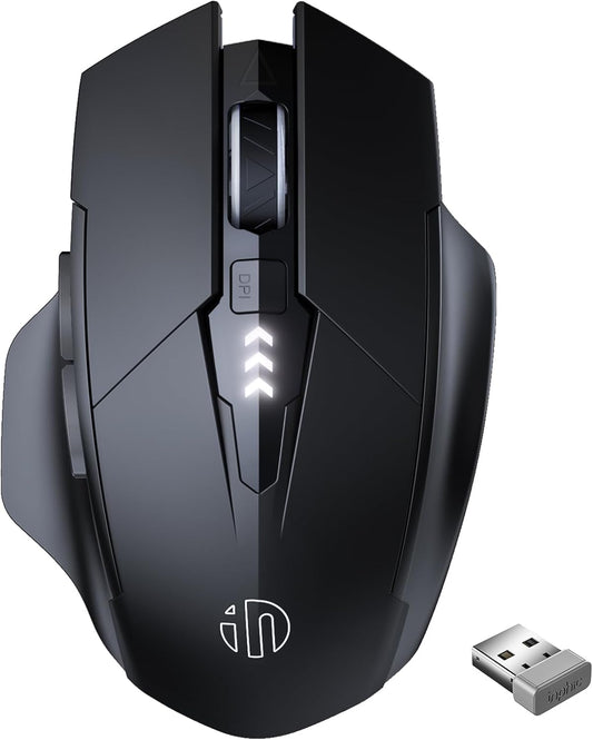 INPHIC Wireless Mouse Rechargeable, [Battery Level Visible], Silent Click USB 2.4G Cordless Mouse for Laptop PC Computer Tablets, 6 Buttons, 2400DPI 4 Adjustment Levels, Black