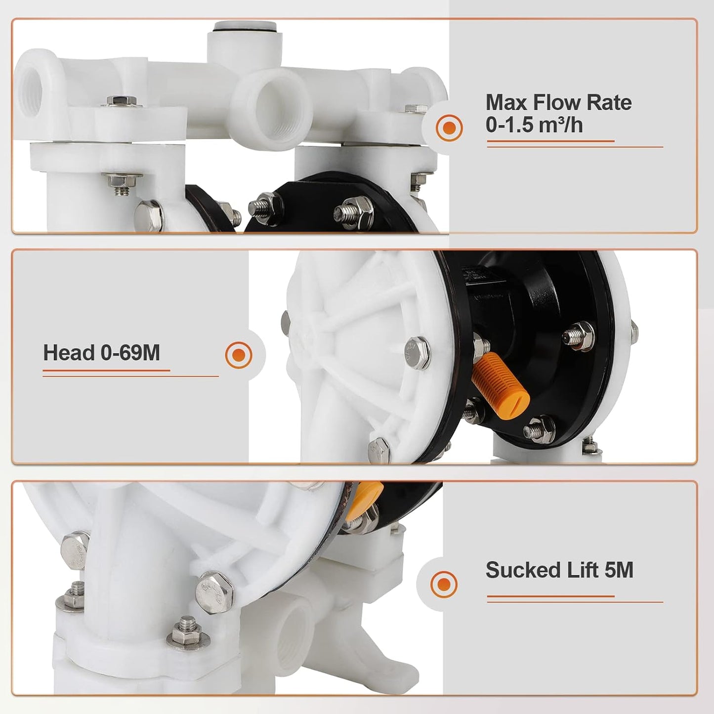 Air Operated Double Diaphragm Pump QBK-15 1/2 Inch Chemical Transfer | Durable plastic and stainless steel body with PTFE nitrile diaphragms for reliable chemical and waste fluid transfer