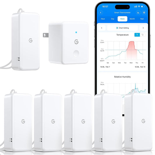 GoveeLife 2.0 WiFi Hygrometer Thermometer with Gateway, Mini Sensor 6-Pack | Temperature and humidity monitor with APP alert, 2yr data & battery, indoor for wine cellar/bedroom/basement, 2.4G Wi-Fi only
