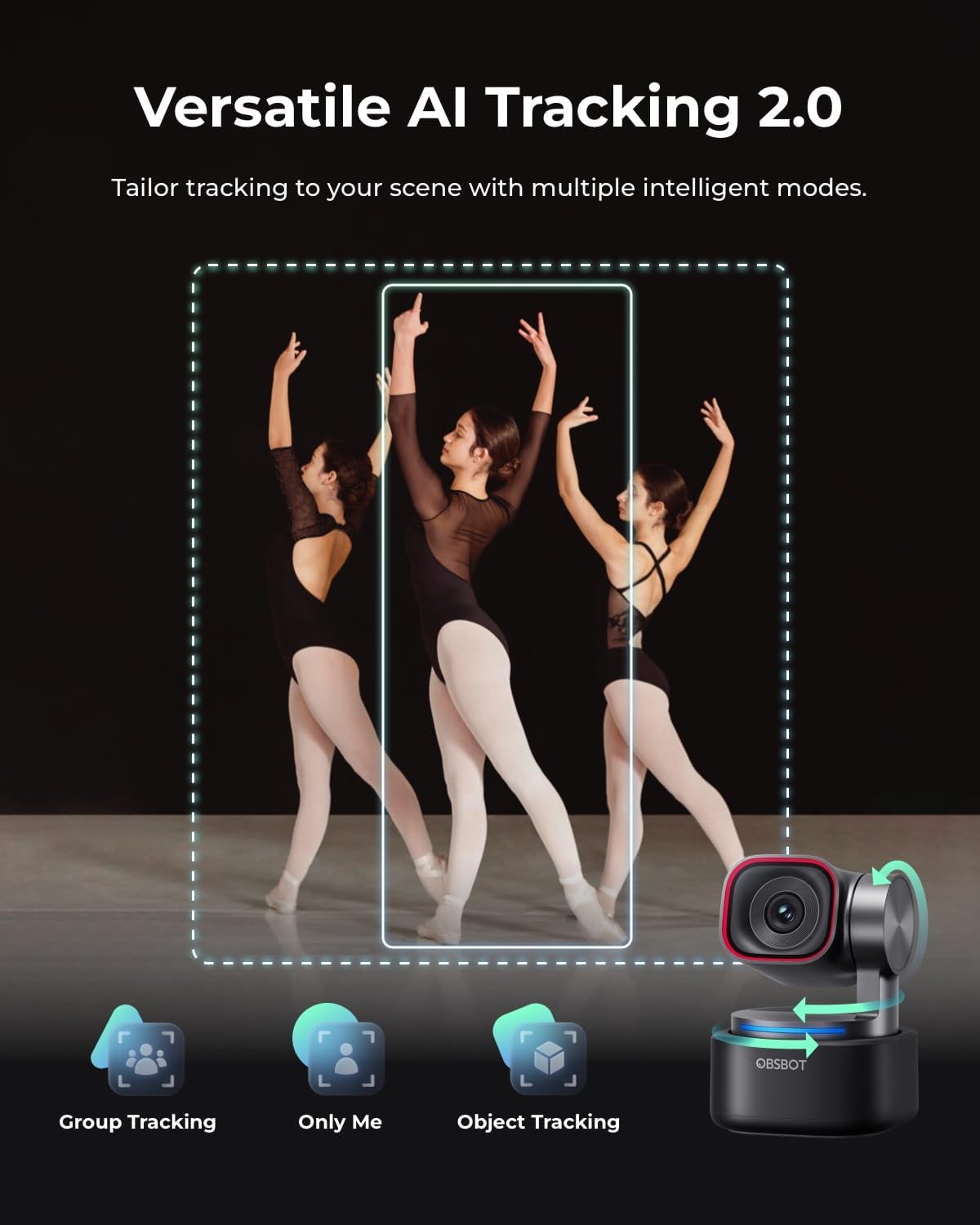 OBSBOT Tiny 3 AI-Powered Spatial Audio 4K Webcam, AI Tracking PTZ Camera | 1/1.28" Sensor, Tri-Mic, Voice & Gesture Control, 120FPS, HDR, Web Cam for PC, Laptop, Streaming, Meeting, Zoom, Teams, etc.
