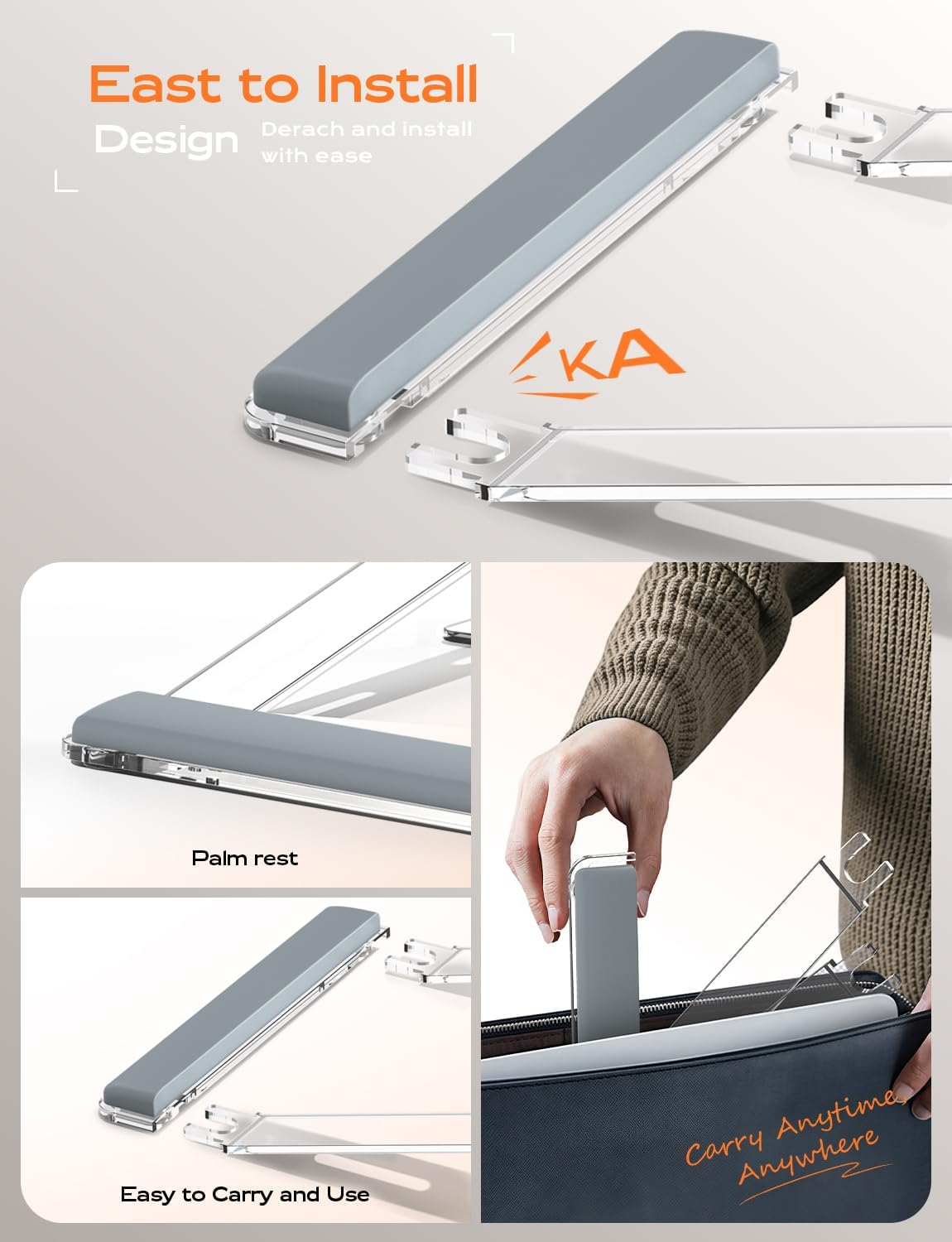 LOXP Acrylic Laptop Stand for Desk, Laptop Stand with Wrist Support | Removable Notebook Stand Ventilated Cooling Computer Riser Ergonomic Acrylic Lectern Mount Compatible with 10-17” Laptops