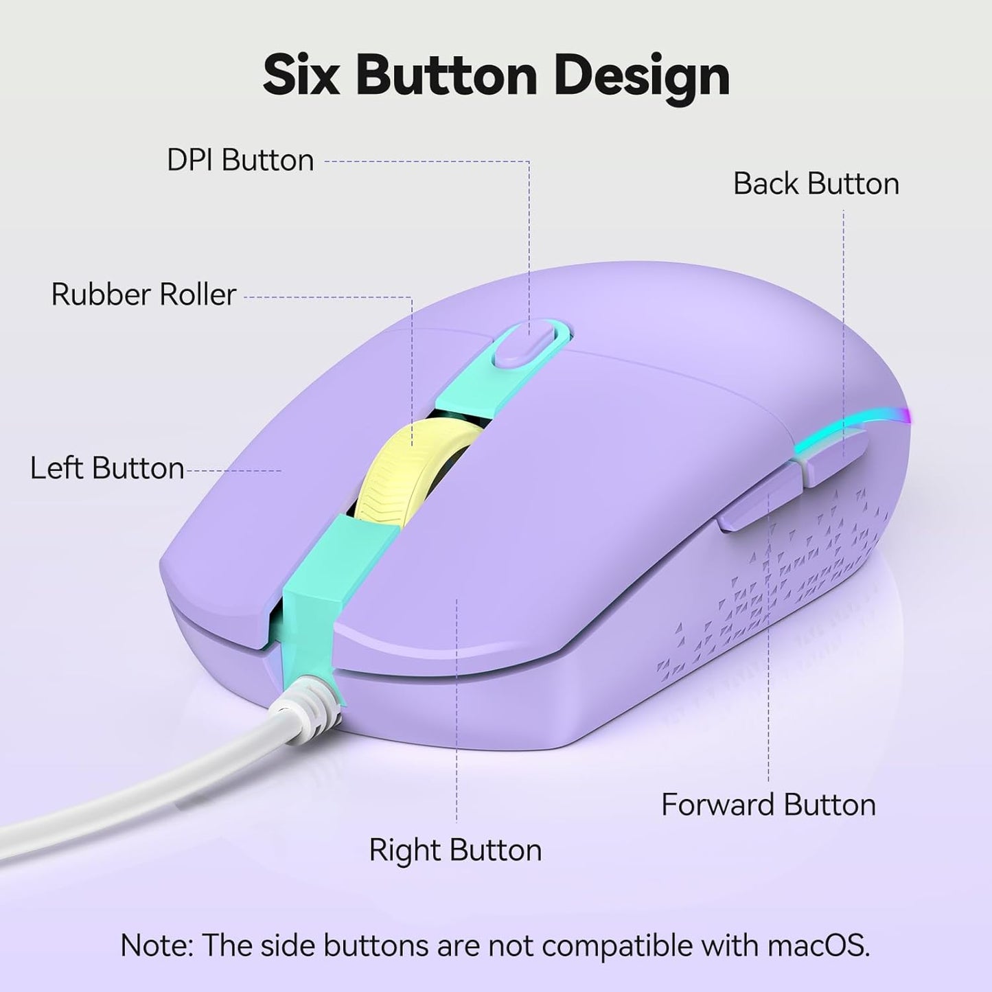 TECKNET Wired Mouse with RGB Backlit, Full Size Mouse with Side Buttons | Up to 8000 DPI, Plug and Play Silent Corded USB Computer Mouse, 7 Adjustable RGB Lighting Modes, Office and Gaming Mice