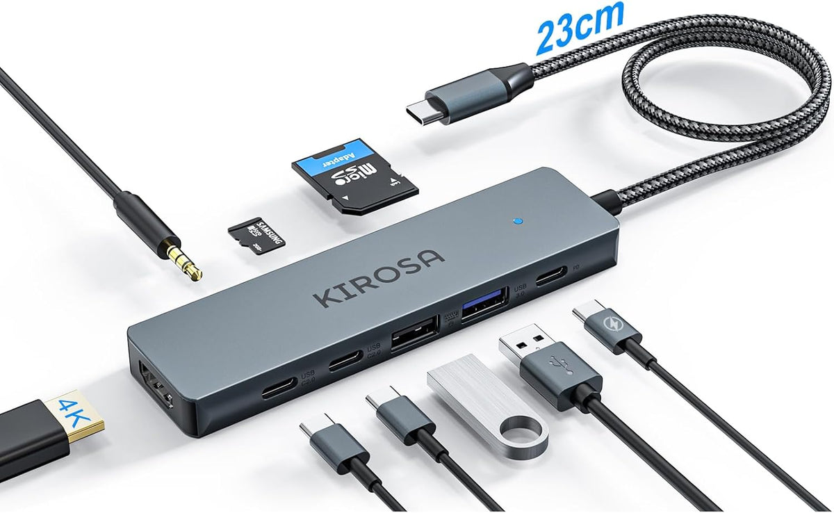 9IN1 USB C Hub for MacBook Pro/Air (M1-M5), KIROSA 4K HDMI Multiport Adapter with 3.5mm Audio, 100W PD, 5Gbps USB 3.0, SD/TF Reader - Compatible with Dell XPS, ThinkPad & USB-C Laptops