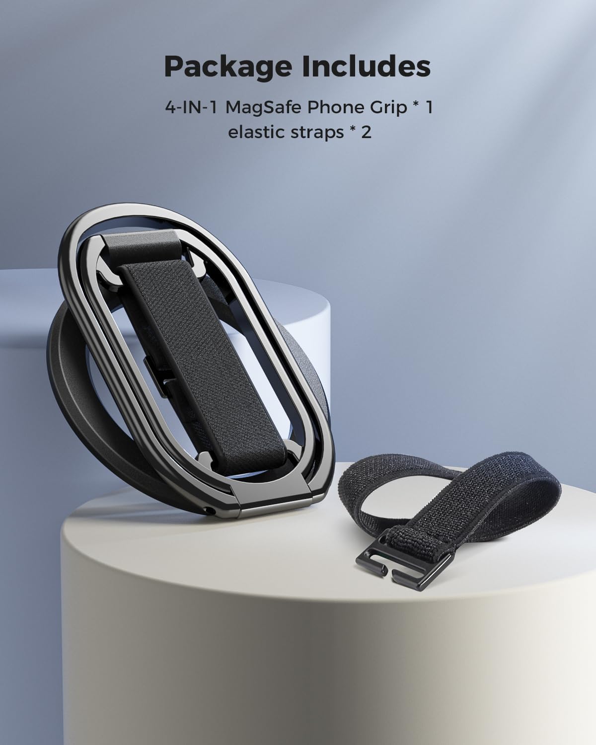 SUPERONE for MagSafe Phone Grip Kickstand, Magnetic Phone Ring Holder | 4-in-1 for MagSafe Phone Ring Stand with Finger-Loop Strap, Mag Safe Accessories Compatible with iPhone 17-12 series - Black