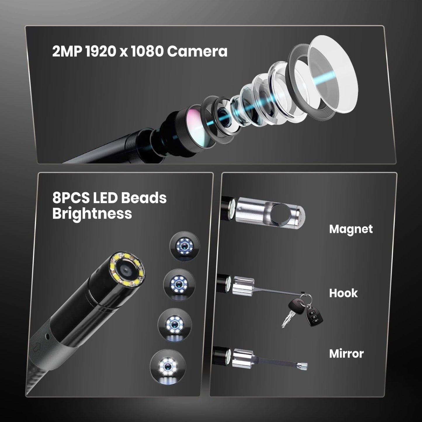 2026 Autel MaxiVideo MV108S Digital Inspection Camera, 2MP 1920x1080 | IP67 Waterproof USB Endoscope, 8.5mm Borescope Snake Camera, 39.37'', LED Light, Work w/Autel Scanner & P.C, Up MV108 MV105S