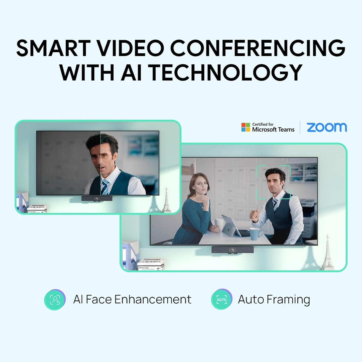 Yealink UVC34 4K Video Conference Camera System for Huddle Meeting Rooms | Teams &amp; Zoom Rooms Certified 8MP Webcam, 8 Microphone Array, AI Auto Framing, 120° FOV Wide Angle, USB-A Plug and Play