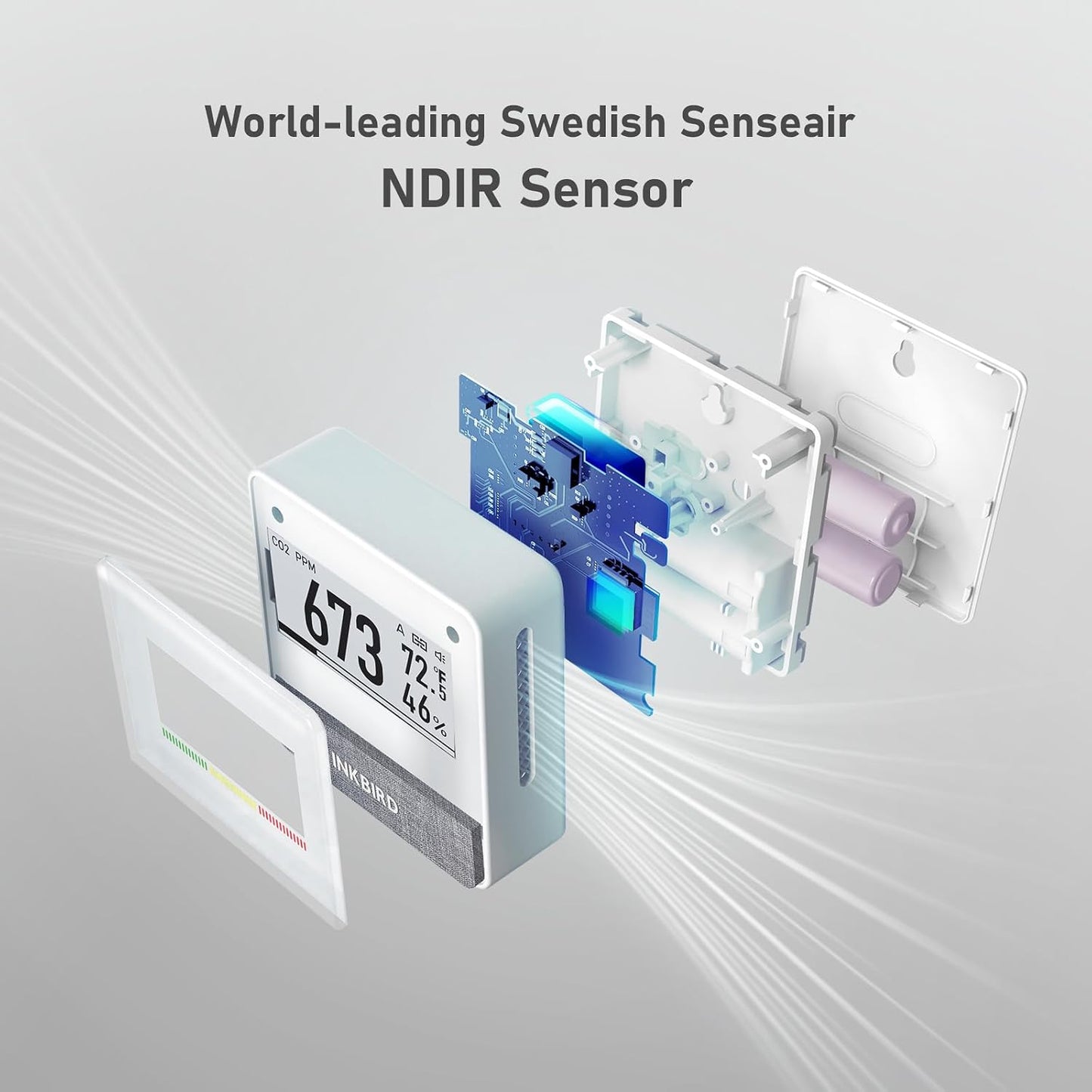 INKBIRD Portable CO2 Detector with Bluetooth, Smart Indoor Air Quality Monitor, can detects CO2, Temperature, Humidity, etc., Electronic Ink Display & 4 Years Battery Life, for Home, Office, motorhome